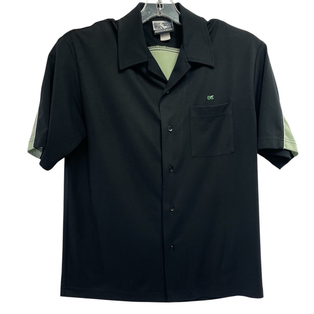 VTG 90s Kik Wear Bowling Black/Green Button Up  Shirt Sz Large (F40) USA MADE